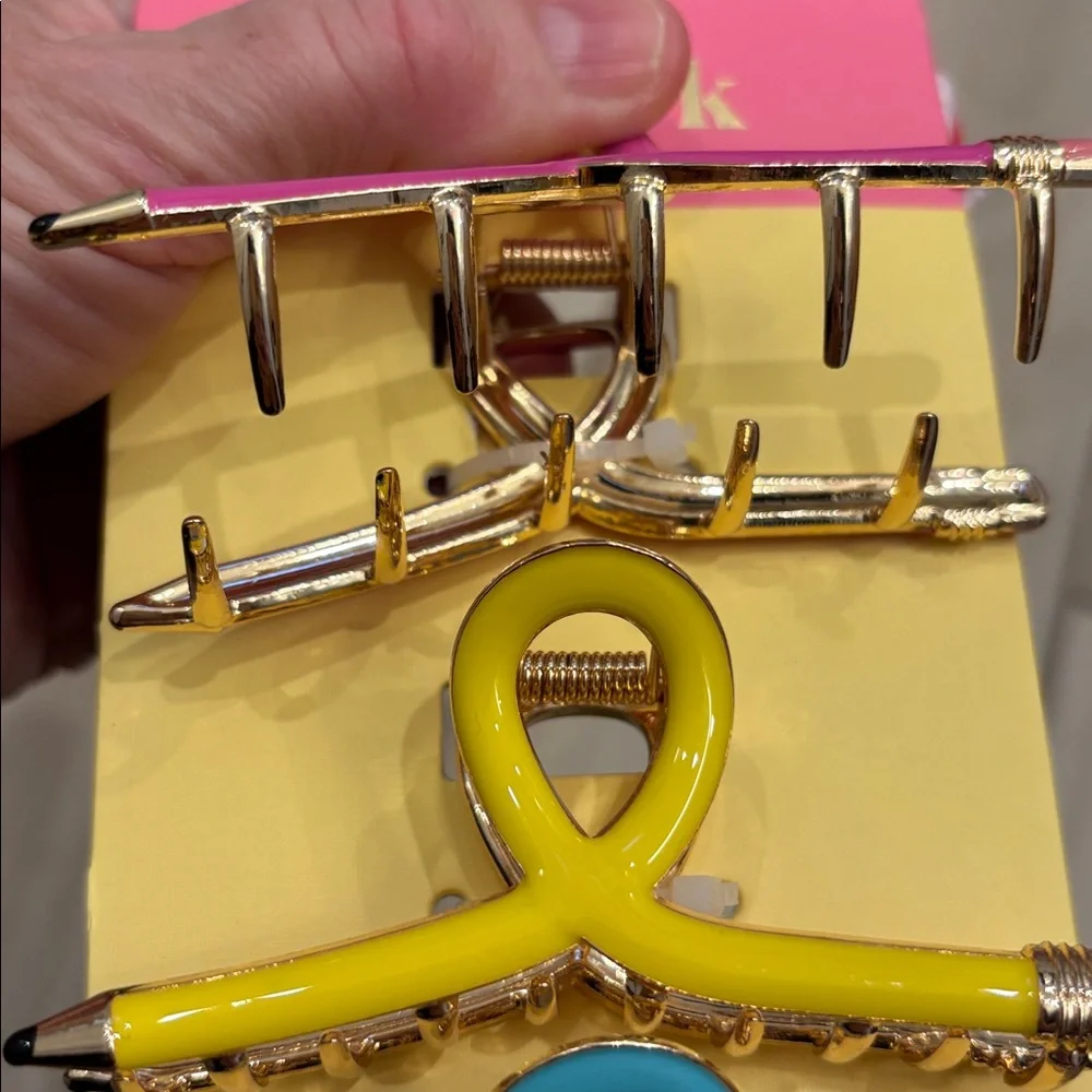 NWT Piper K Vibrant Pink, Yellow, and Blue Pencil Loop Hair Claw Clips